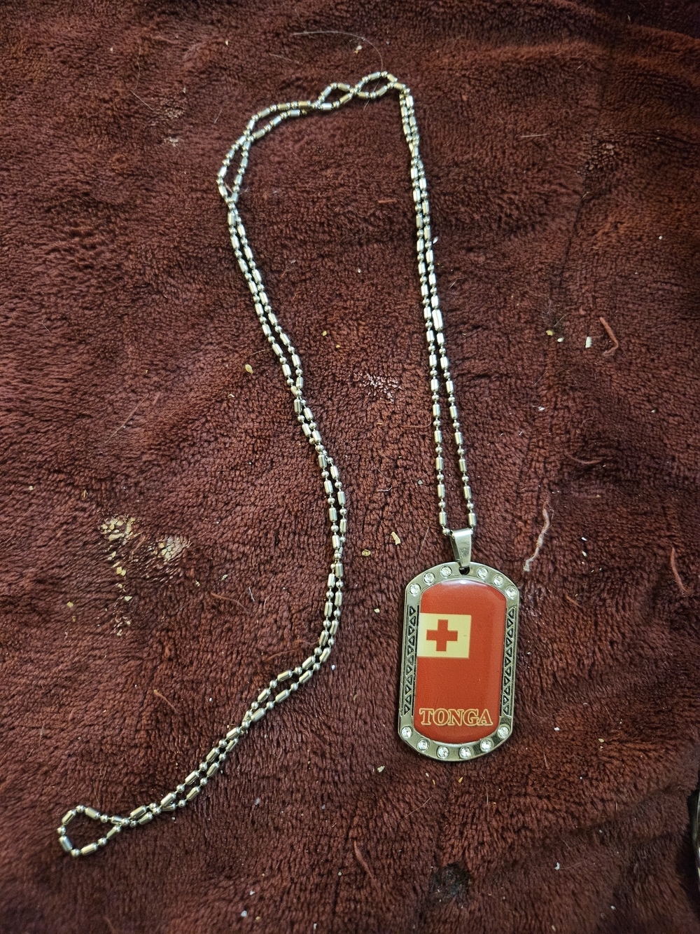 Tonga Flag Pendant Necklace - Red and Silver Dog Tag Style